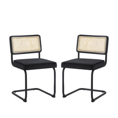 Set of Two Black Upholstered Velvet Dining Side Chairs