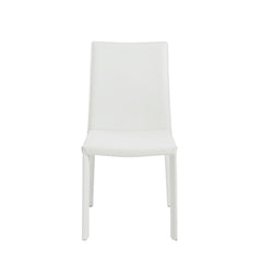 Set of Two White Upholstered Leather Dining Side Chairs