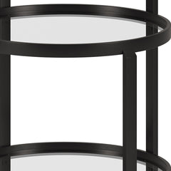 Black Steel And Glass Round Rolling Bar Cart