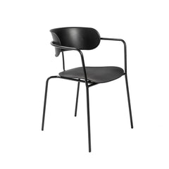 Set of Four Black Plastic Slat Back Dining Arm Chairs