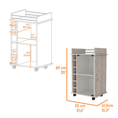 Light Gray Rolling Bar Cart With Wine Storage