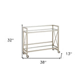 Nickel Steel And Glass Rolling Bar Cart