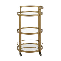 Brass Steel And Glass Round Rolling Bar Cart