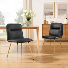 Set of Two Tufted Black And Gold Upholstered Faux Leather Dining Side Chairs