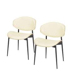 Set of Two Off White And Black Upholstered Faux Leather Curved Back Dining Side Chairs