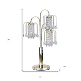 34" Gold and Faux Crystal Three Light Chandelier Table Lamp