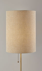 28" Black and Gold Metal Cylinder Table Lamp With Beige Drum Shade
