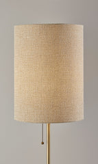 28" Black and Gold Metal Cylinder Table Lamp With Beige Drum Shade