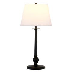 28" Black Metal Table Lamp With White Empire Shade