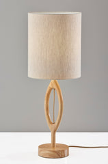 28" Natural Solid Wood Round Table Lamp With Beige Drum Shade