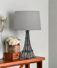 25" Black Acrylic Paris Desk Table Lamp With White Drum Shade