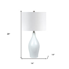 28" White Porcelain Table Lamp With White Drum Shade