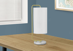 20" Gold and White Marble Round Arched Table Lamp With Ivory Drum Shade