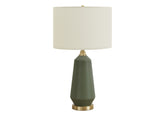 26" Green Ceramic Geometric Table Lamp With Ivory Drum Shade