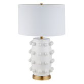 26" Gold and White Ceramic Cylinder Table Lamp With White Drum Shade