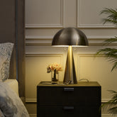 24" Gray Iron Usb Table Lamp With Gray Dome Shade