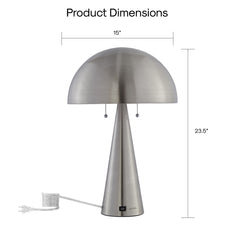 24" Gray Iron Usb Table Lamp With Gray Dome Shade