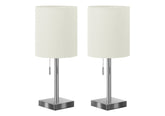 Set of Two 17" Silver Metal Candlestick USB Table Lamp With Ivory Drum Shade