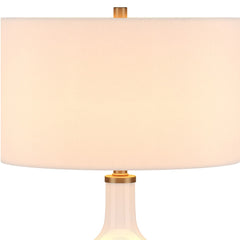 25" White Glass Urn Table Lamp With White Drum Shade