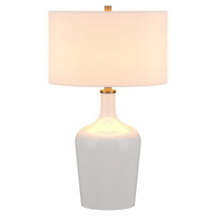 25" White Glass Urn Table Lamp With White Drum Shade