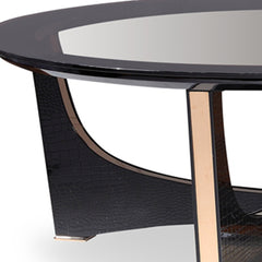 18" Black Crocodile Textures And Rosegold And Glass Coffee Table