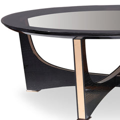 18" Black Crocodile Textures And Rosegold And Glass Coffee Table