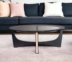 18" Black Crocodile Textures And Rosegold And Glass Coffee Table