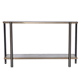50" Smoky Black and Champagne Glass Mirrored Floor Shelf Console Table With Storage