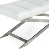 47" White and Silver Upholstered Faux Leather Dining Bench