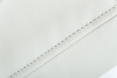 47" White and Silver Upholstered Faux Leather Dining Bench