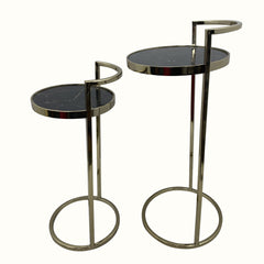 Set Of Two 27" Gold And Black Stone Round Nested Tables