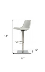 29" Light Gray And Silver Faux Leather And Stainless Steel Swivel Low Back Bar Height Bar Chair