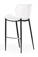 Set of Two 30" White And Black Faux Leather And Steel Low Back Bar Height Bar Chairs