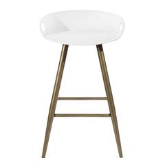 Set of Two 24" White And Bronze Steel Low Back Counter Height Bar Chairs