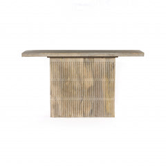 54" Ivory Solid Wood Distressed Pedestal Console Table