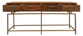 72" Brown and Brass Solid Wood Distressed Frame Console Table With Storage