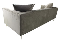 90" Gray Brown Velvet And Gold Sofa And Toss Pillows