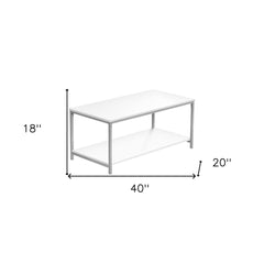 40" White And Silver Rectangular Coffee Table