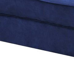 45" Blue Velvet And Silver Ottoman