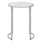 24" Silver And White Faux Marble Round End Table