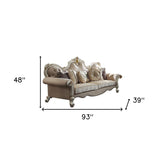 93" Fabric Velvet And Pearl Sofa With Three Toss Pillows