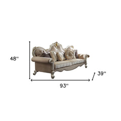 93" Fabric Velvet And Pearl Sofa With Three Toss Pillows