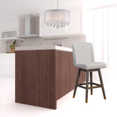 30" Taupe And Gray Solid Wood Swivel Bar Chair