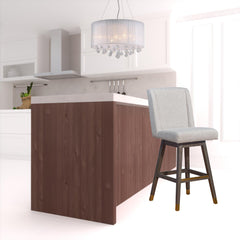30" Taupe And Gray Solid Wood Swivel Bar Chair