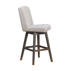 30" Taupe And Gray Solid Wood Swivel Bar Chair