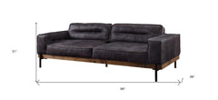 96" Antique Ebony Black Top Grain Leather Sofa
