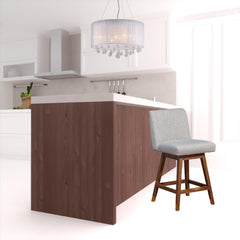 26" Taupe And Brown Solid Wood Swivel Bar Height Bar Chair