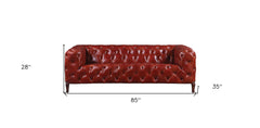 85" Merlot Top Grain Leather And Black Sofa