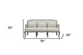 76" Cream Linen And Brown Sofa