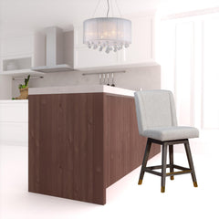 26" Taupe And Gray Solid Wood Swivel Bar Chair